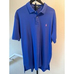 Polo Ralph Lauren Polo Shirt Mens Large Blue Pink Pony Short Sleeve Cotton Pique